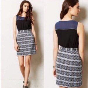 Anthropologie‎ Tweed Carlington Dress Moulinette Sœurs Size 0 Navy Blue Bohemian